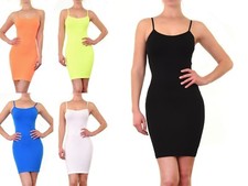 Women Nylon SEAMLESS CAMI Spaghetti Strap Soft Stretchy Fitted Slip Dress CM101