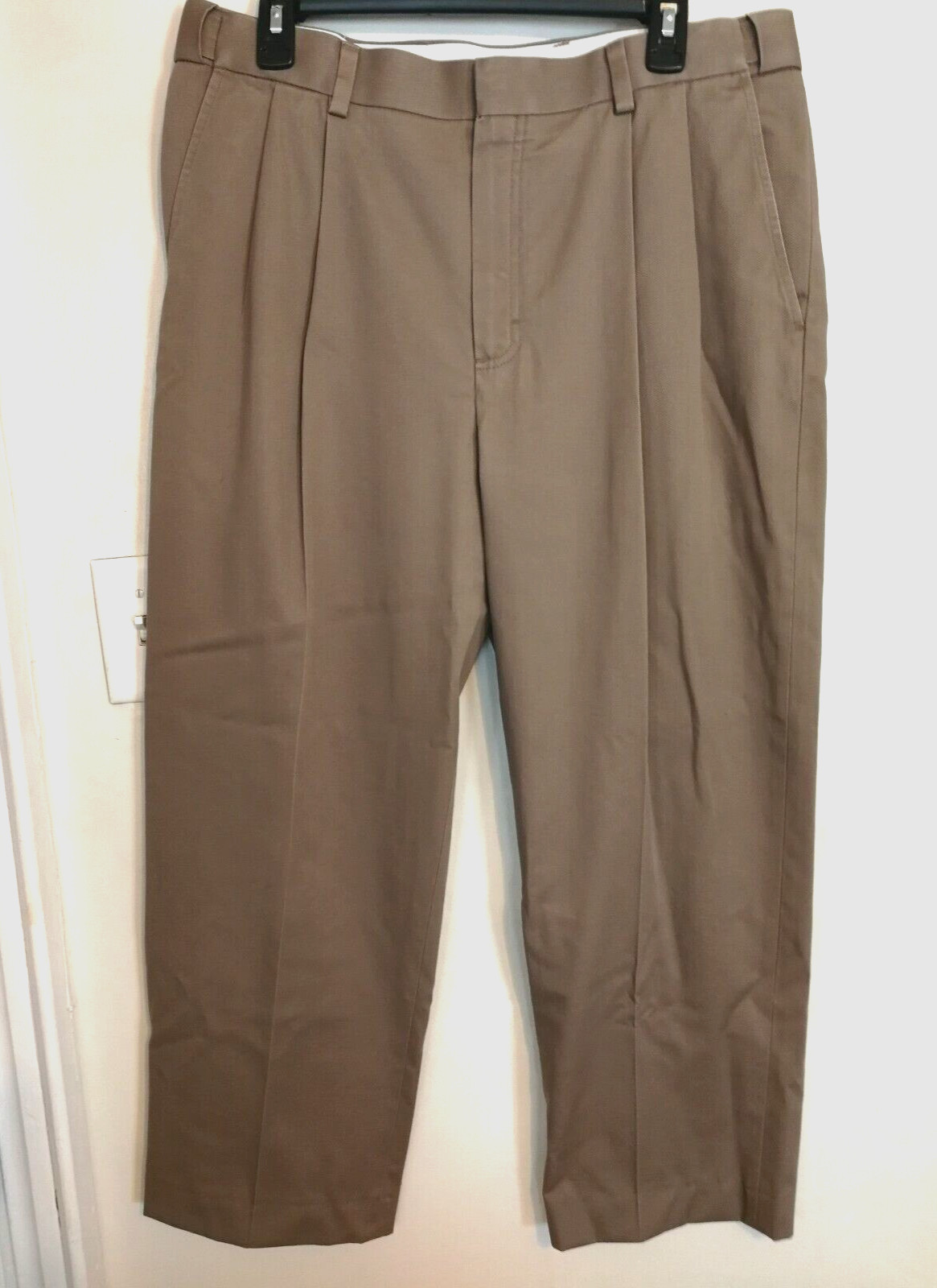 LL Bean Pants Mens 34x27 Brown Comfort Waist Chino Khaki Dress Pockets Office