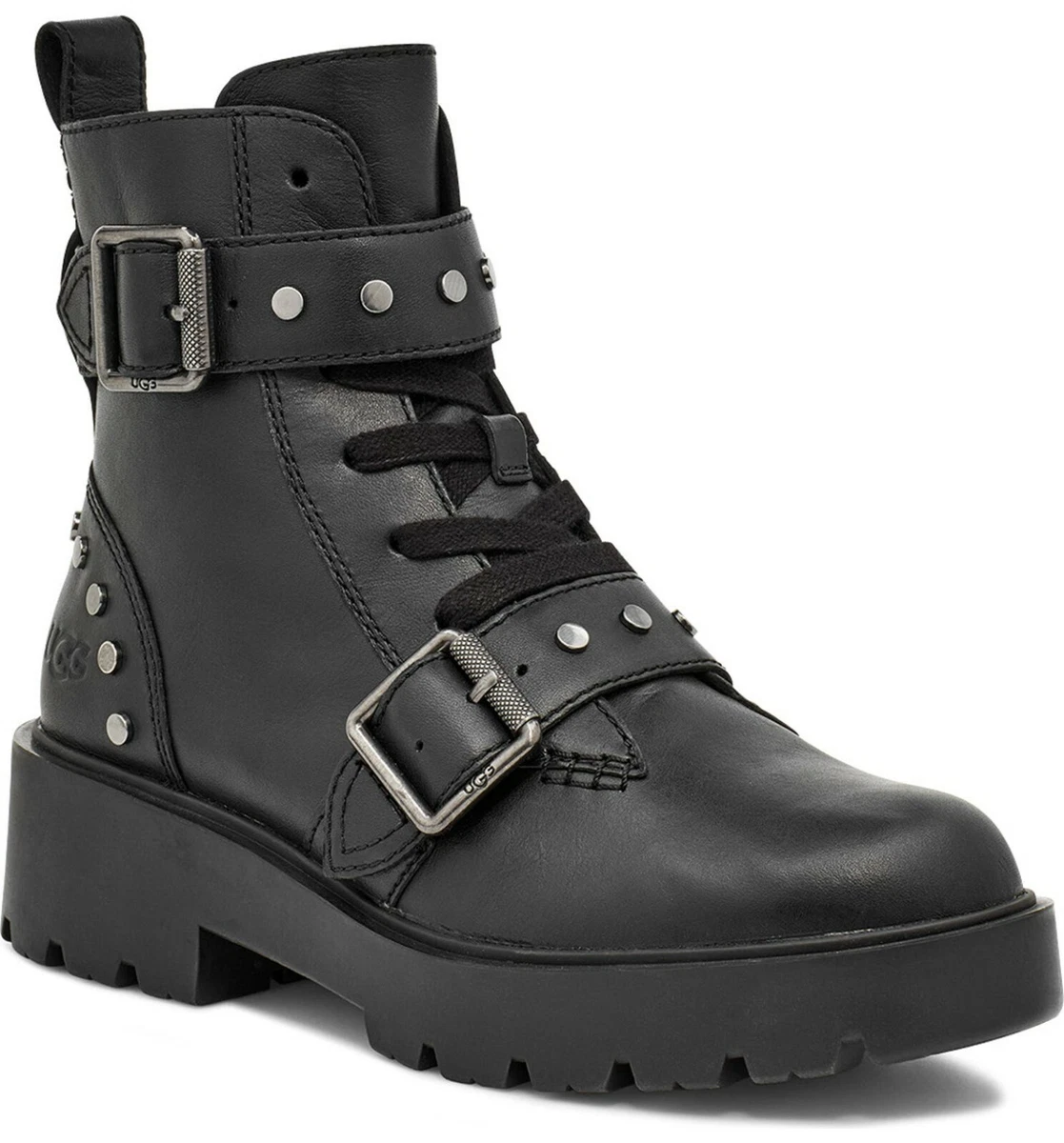 UGG Zorrah Studs Women s Buckle Leather Combat Boots Black Size