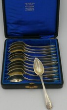 12 cuillères à thé, café, argent massif Vieillard, vermeil, modèle Filet droit.
