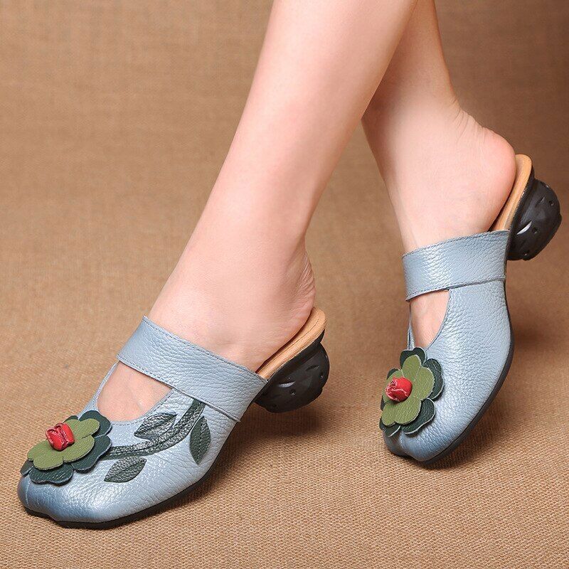 PANTOFOLA D’ORO Scarpe in pelle con fiori infradito sulla piattaforma zoccoli ciabatte da donna