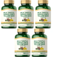 Milk Thistle 1000mg , Dandelion & Yellow Dock 5X180 Pills by Piping Rock