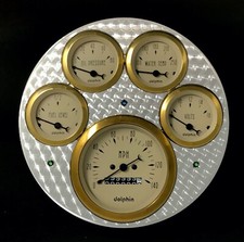 1949 1950 Chevy Car 5 Gauge Dash Panel Engine Turned Insert Mechanical Gold