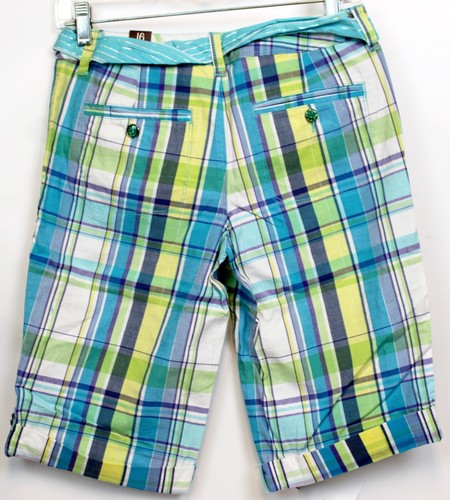 NEW Y2K Limited Too Blue Plaid Shorts sz 16 Regular Blue Green Tie Belt Sparkle - Picture 4 of 6