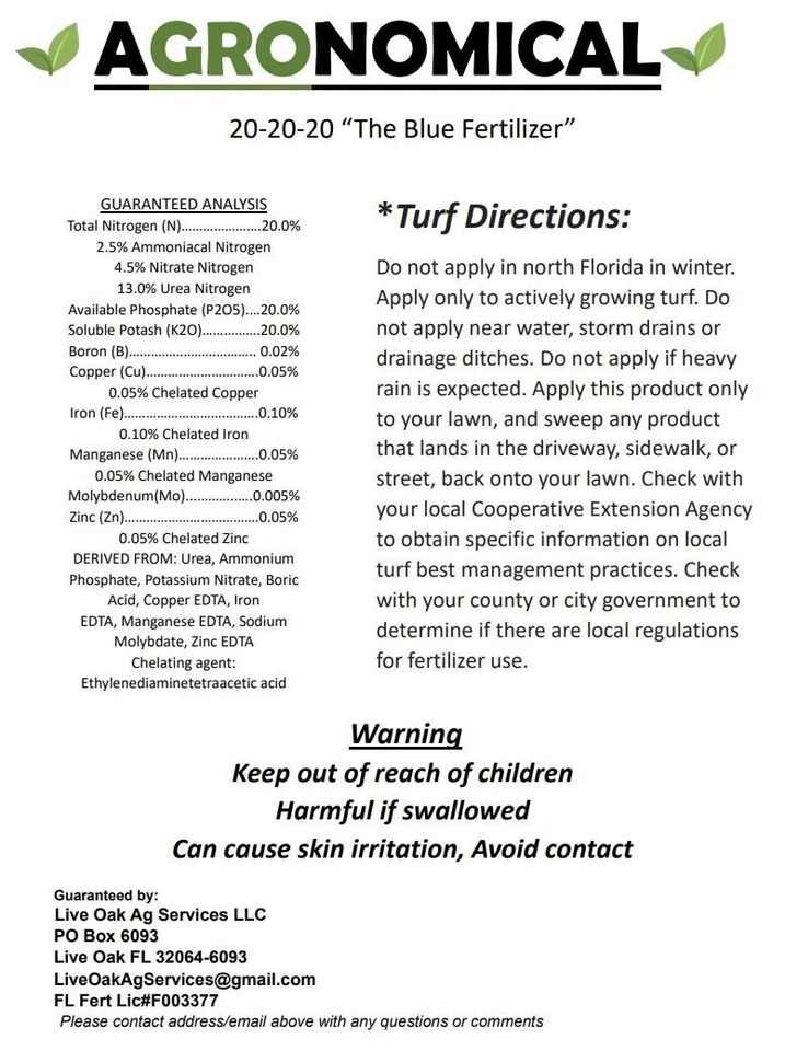 FERTILIZANTE AZUL AGRONÓMICO 20-20-20 soluble en agua con micronutrientes ¡1 LIBRA! Foto 3 de 3