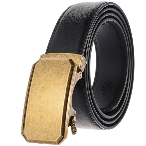 Business Men's Cow Leather Belt Automatic Buckle Black Brown Strap Gife Jeans - Picture 3 of 4