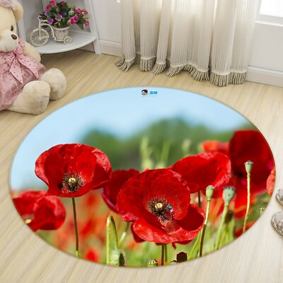 3D Red Poppies Flower NAO3716 Game Rug Mat Elegant Photo Carpet Mat Fay