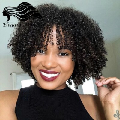Elegant Black Curly Hairpiece Lady Short Curly Heat Resistant Afro Curls with Bangs  main image 2