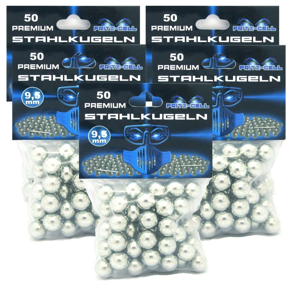 5 x Fritz-Cell 50 Stahlkugeln 9,50 mm BBs zinkbeschichtet, Rundkugeln