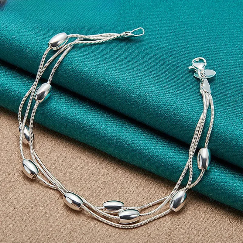 925 Silver Plated Multi Layers Thin Chain Bracelet Silvery Hand