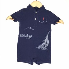 Ralph Lauren Polo Baby Boys Romper Cotton Shortall Rugby One Piece Size 9M Blue