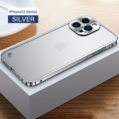 Phone Case For iPhone 14 15 16 17  13 Pro Max Metal Frame Matte Clear Cover