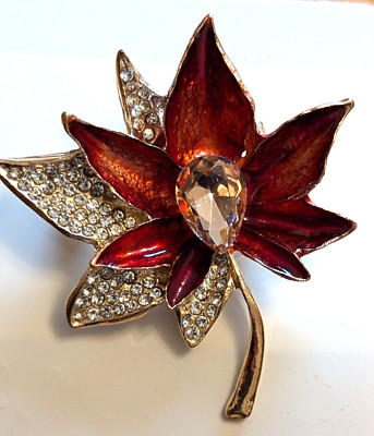 Eine schöne exquisite Brosche vergoldete Brosche metallisch rote Blumen (4)