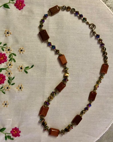 Perlenkette, Goldstein mit AB-Kristallen, Hakenverschluss, 20 cm - Bild 2 von 3