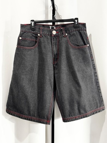 DMax Shorts Mens Size 34 Charcoal Denim Studded Pockets Red Stitch