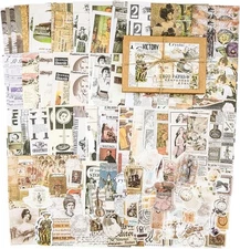 Knaid 200 Pieces Vintage Ephemera Pack Decoupage Paper Large, Retro Style 