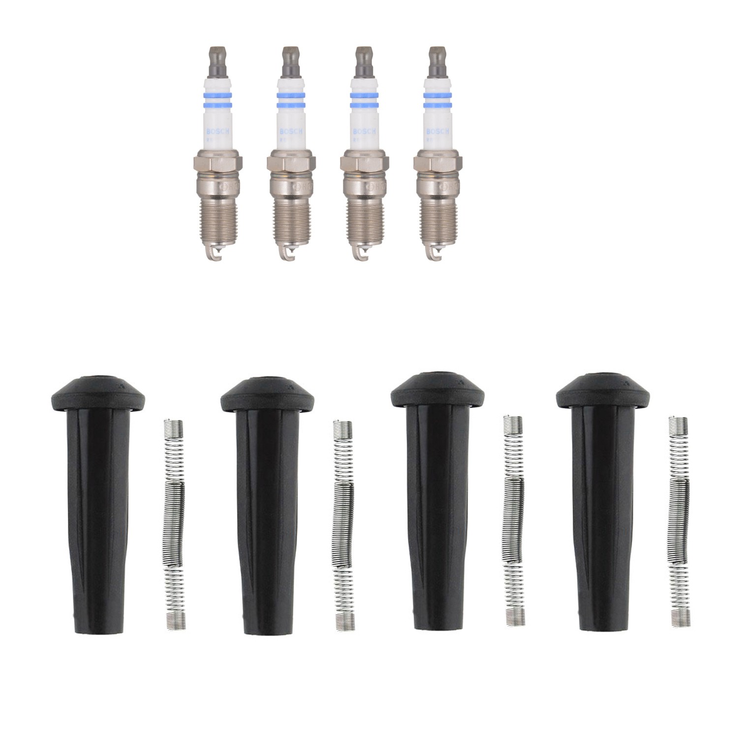 Bosch 4 Platinum Spark Plugs Denso Coil Boot Kit for Ford Escape Focus 2.3L L4