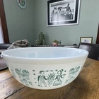 Pyrex 402 Amish Pattern Milk Glass Mixing Bowl White/Green Oven Safe USA