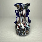 Vintage Art Glass Vase Murano Millefiori Italian Handled