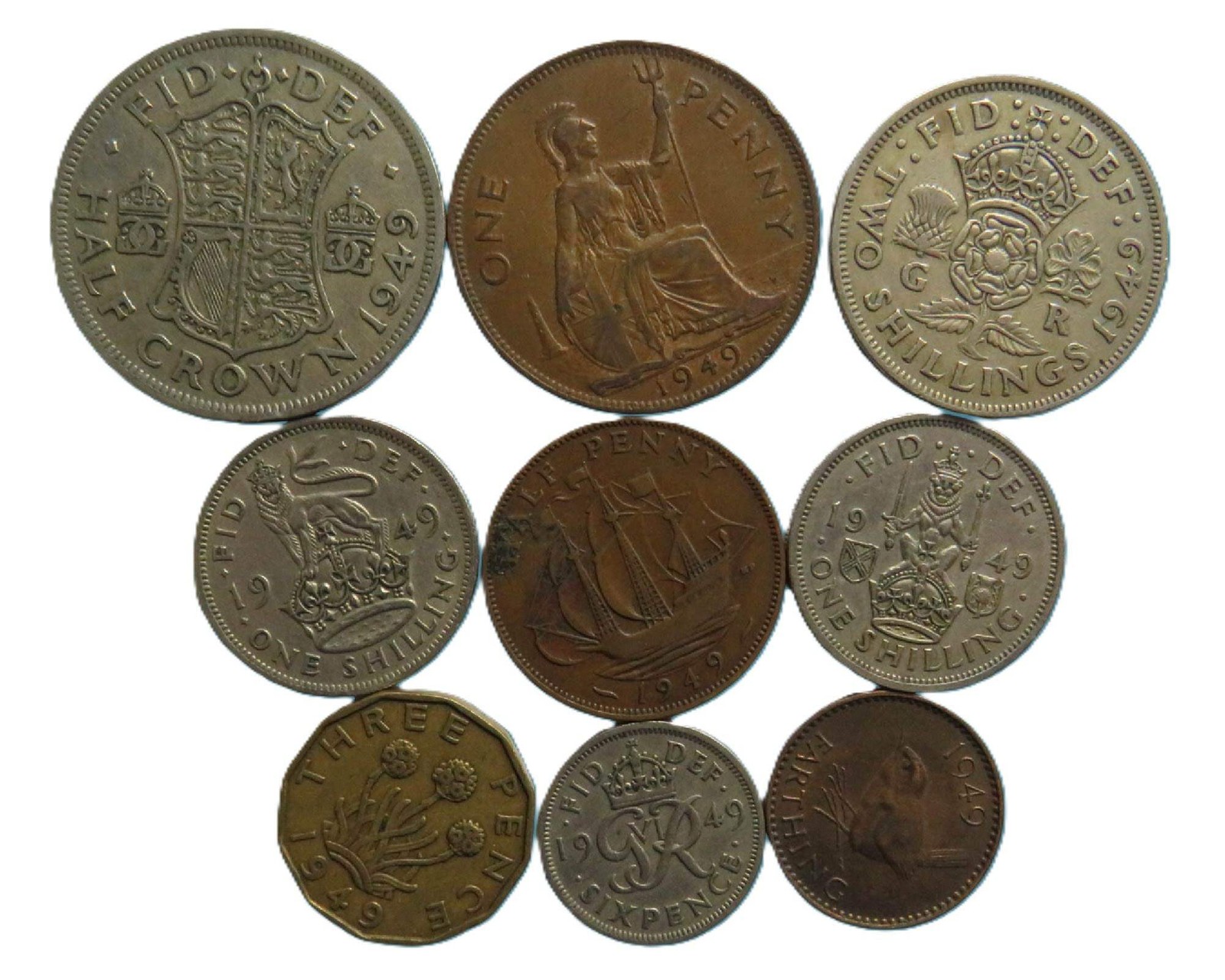 1949 Great Britain Coin Year Set, including Rare Threepence