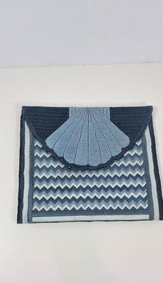 Blue Chevron Shell Clutch Purse Vintage Style Embroidered Envelope Bag