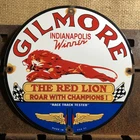 VINTAGE 1952 DATED GILMORE RED LION ROAR WITH CHAMPIONS PORCELAIN GAS OIL SIGN