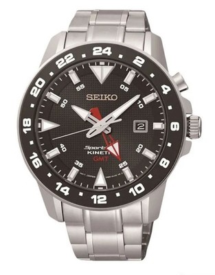 SEIKO KINETIC GMT SUN015P1 Steel Date Watch 100m 5M85 100m Silver
