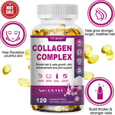 Collagen Peptides Pills 2000mg Hydrolyzed Anti Aging Capsules Types I,II,III,V,X
