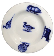 Copeland Childs ANIMALS Plate TURKEY DUCK PIG PHEASANT BULL 1880 Flow Blue Spode