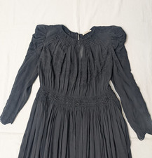 Ulla Johnson Black Embroidered Long Sleeve Scalloped Silk Midi Dress Size 6