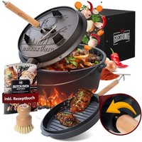 Dutch Oven Feuertopf Kochtopf 9 L Gusseisen Mit FüßEn Mit Deckelheber & BüRste