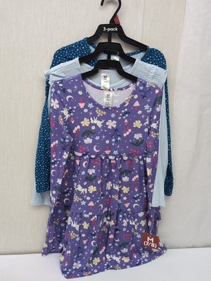 MM Girls Dress 3pk Long Sleeve Knee-Length Knit Daisies Sz M (7/8)  A41