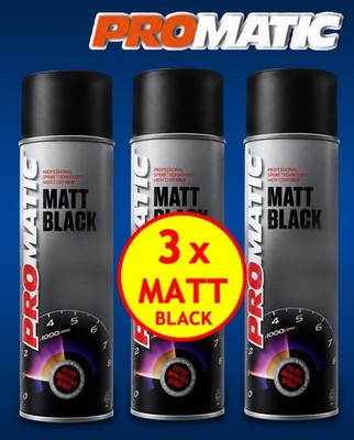 3 x Promatic Mattschwarz Sprühfarbe Aerosol 500ml schnelltrocknend Mehrzweck