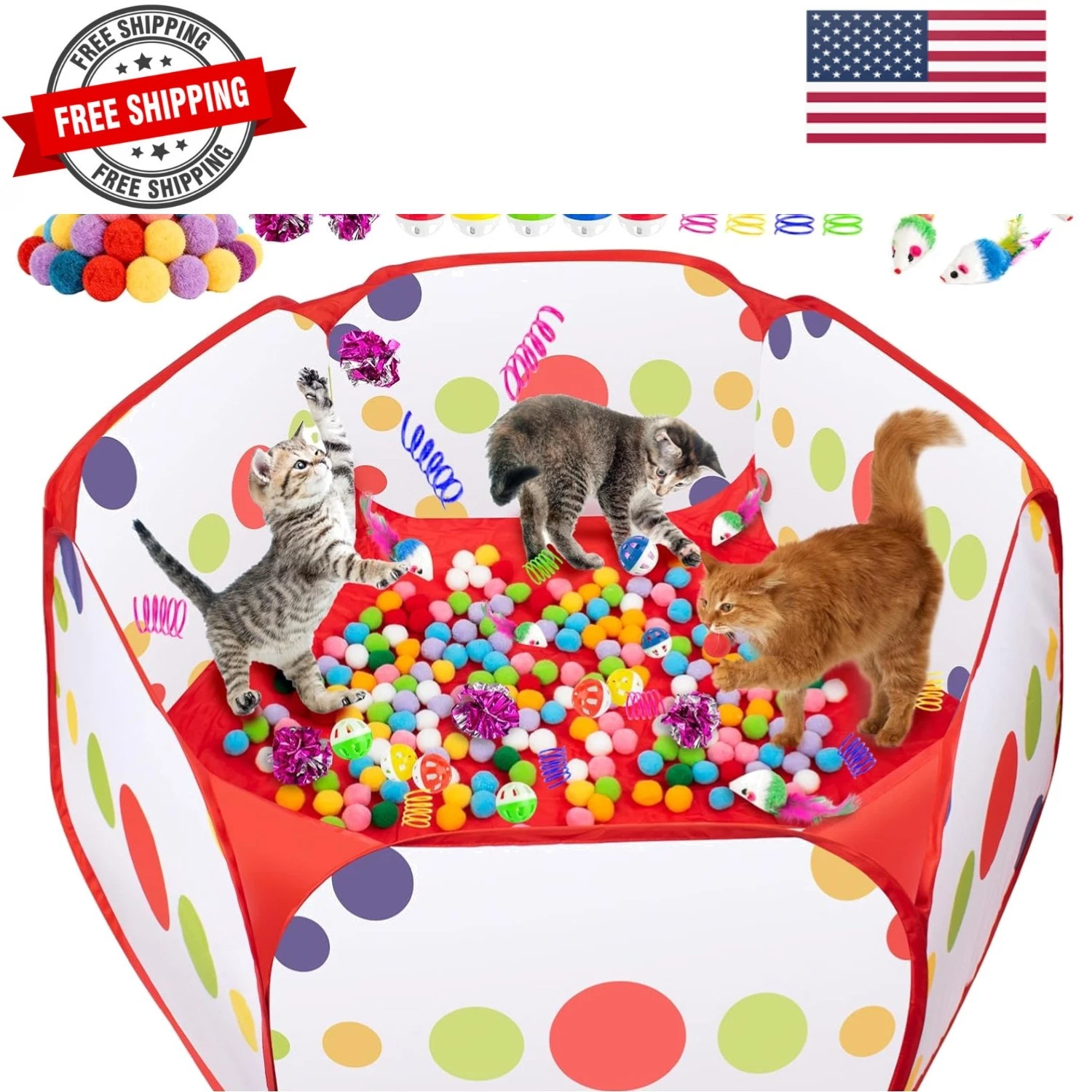 Cat Ball Pit with Balls for Cats, 176 Pcs Interactive Cat Toys for Bored Indo...