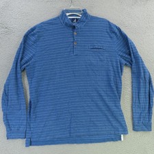 Johnnie O Shirt Mens Large Blue Striped Long Sleeve Round Collar