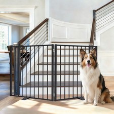 52" Extra Wide Dog Gate, Heavy Duty Metal Freestanding Dog Gate with Door for...