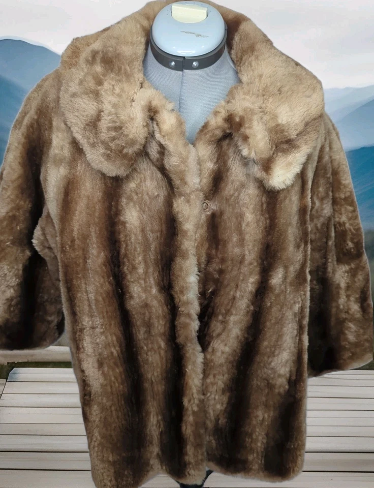 CHAQUETA ABRIGO MUJER ELEGANCIA DAYTONS VINTAGE AÑOS 60 PIEL VISÓN GRANDE XL MANGAS CORTAS Foto 4 de 4