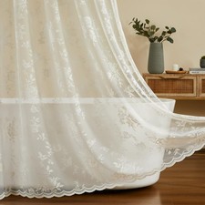 Ivory Lace Shower Curtain for Bathroom Romantic Floral Shower Curtain with At...