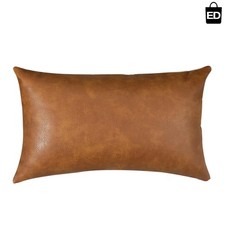Faux Leather Lumbar Decorative Throw Pillow Cover 12x20 Cognac Brown Modern F.