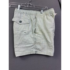 J.Crew Flex Swimwear Men's Medium Green White Seersucker Striped Swim Trunks 6in