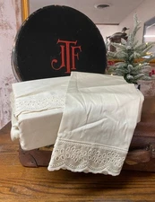 Home Reflections Cream Tan 300TC Sheet Set Eyelet Trim Full New