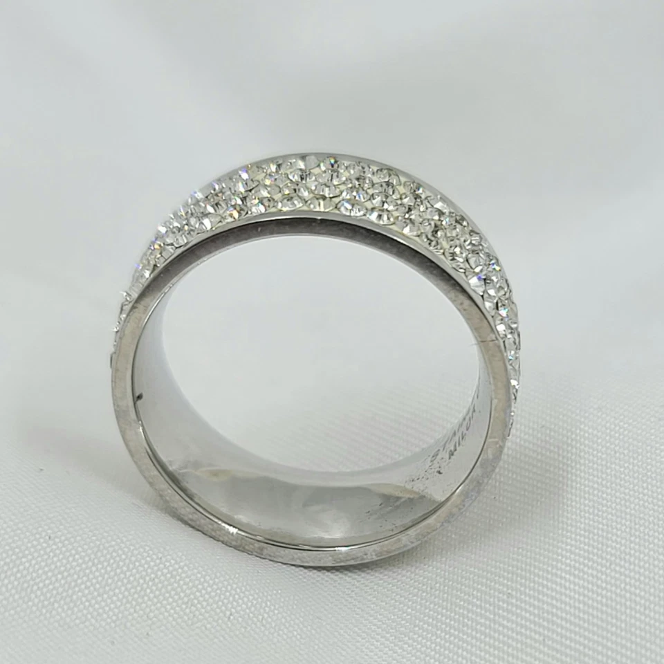 Anillo banda de cristal redondo ajuste seda acero inoxidable QVC por diseño 8 Foto 4 de 4