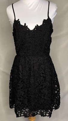 Francescas Dress Black Mini Eyelet Lace Blue Rain Size Medium Prom Wedding New