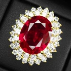 Estate Red Tourmarline Oval 11.75Ct 925 Sterling Silver Handmade 24k Gold Rings
