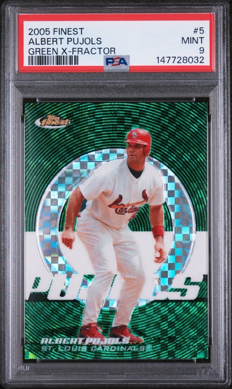 2005 TOPPS FINEST ALBERT PUJOLS GREEN X-FRACTOR /50 PSA 9 MINT CARDINALS RARE