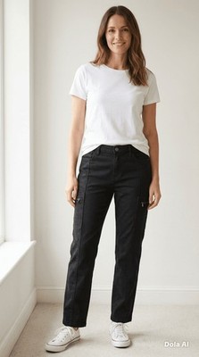 FAT FACE Malvern Black Cargo, Slim Hose. Größe UK 12 Regular. *top*