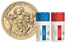 2 Rolls x25 - 2025 P&D American Innovation Texas Astronaut $1 Dollar Coin $50 FV