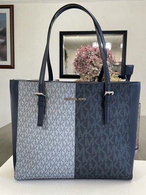 Michael Kors Jet Set Travel Women Large Two-Tone  Tote Bag Navy