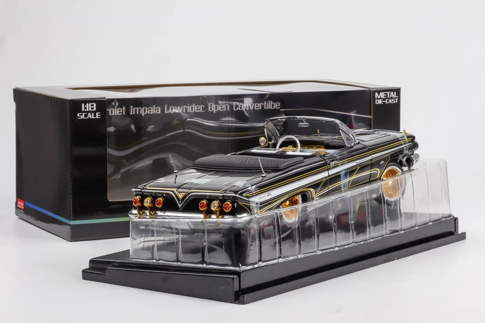1:18 Sun Star Chevrolet Impala 1961 Cabrio Aperto Lowrider Nero 2110 - Immagine 3 di 4