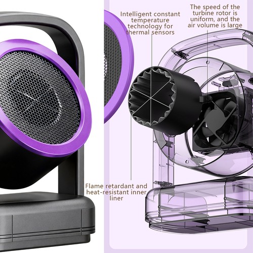 500W Electric Small Space Heater,Mini Portable Heaters Fan,Adjustable Thermostat - Picture 7 of 12